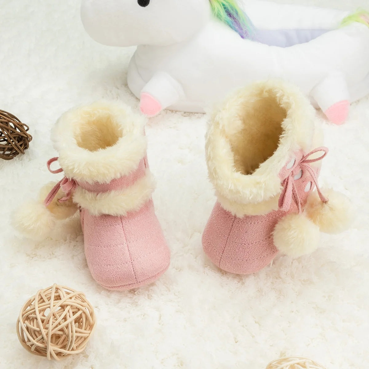 Baby Girls Boys Snow Warm Boots Infant Winter Booties Newborn Slip on Shoes for 3-18 Months