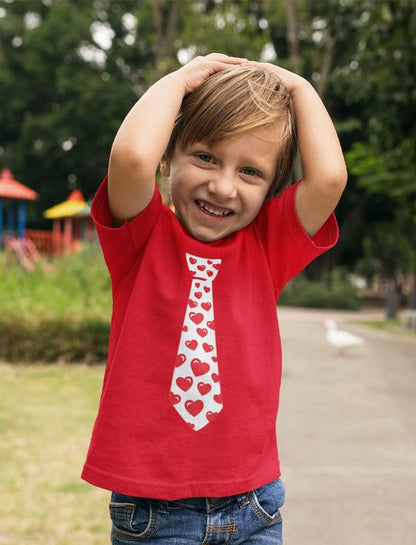 Boys Valentines Day Shirt Red Hearts Tie Toddler Infant Kids T-Shirt