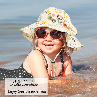 Baby Girl Sun Hat with UPF 50+ Outdoor Adjustable Beach Hat with Wide Brim Bucket Hats